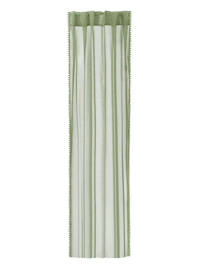 Firanka ADI z pomponikami pistacjowa 140x250 cm