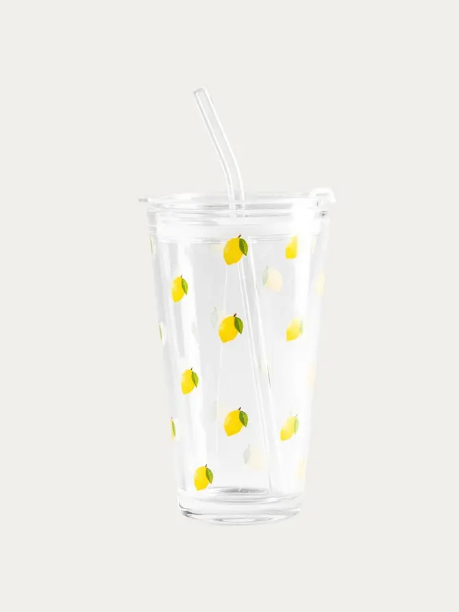 Szklanka EMBO SUMMER ze słomką w cytrynki 0,4 l
