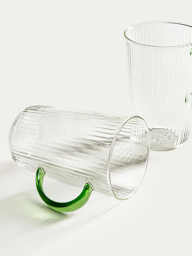 Zestaw szklanek LUVOS ryflowanych z zielonym uchem 2 szt. 500 ml