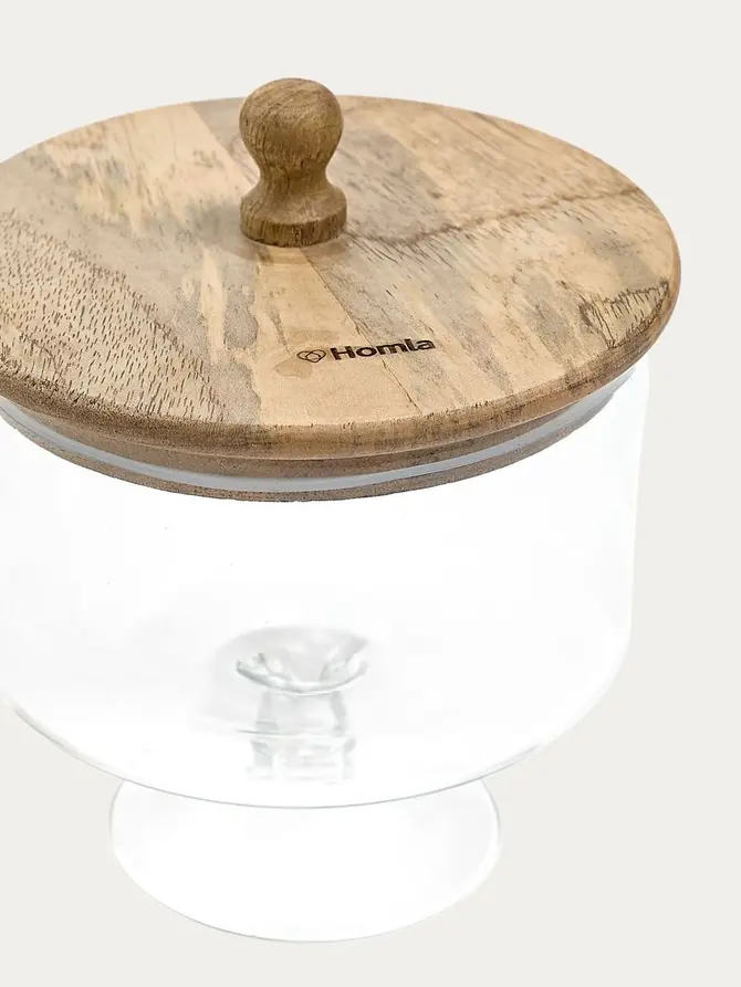 Patera WOOD COLONY szklana na nóżce M 18x16 cm