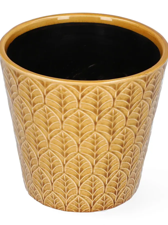 Osłonka na doniczkę SLANO ceramiczna musztardowa 13x13 cm