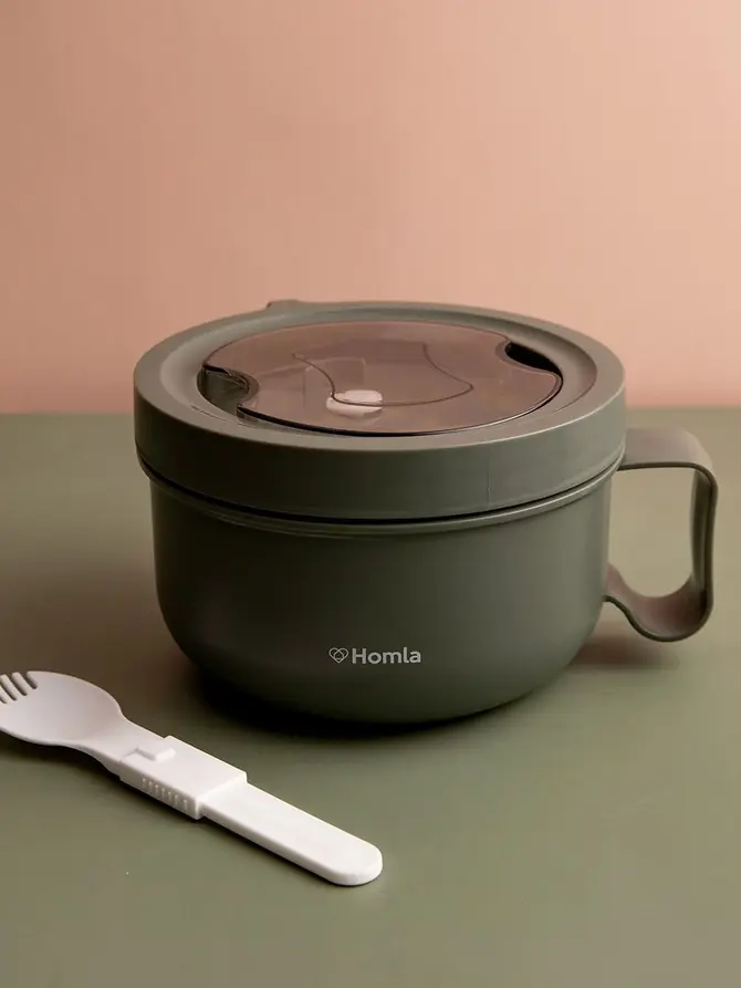 Lunchbox POPPIE z rączką okrągły khaki 850 ml