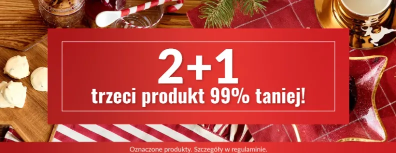 Promocja 2+1 trzeci produkt 99% taniej
