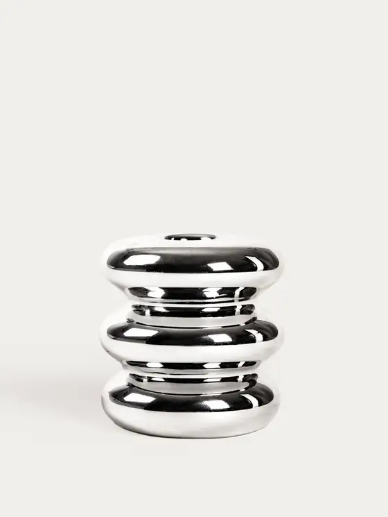 Świecznik SILVERI ceramiczny srebrny wysoki 8x8x9 cm