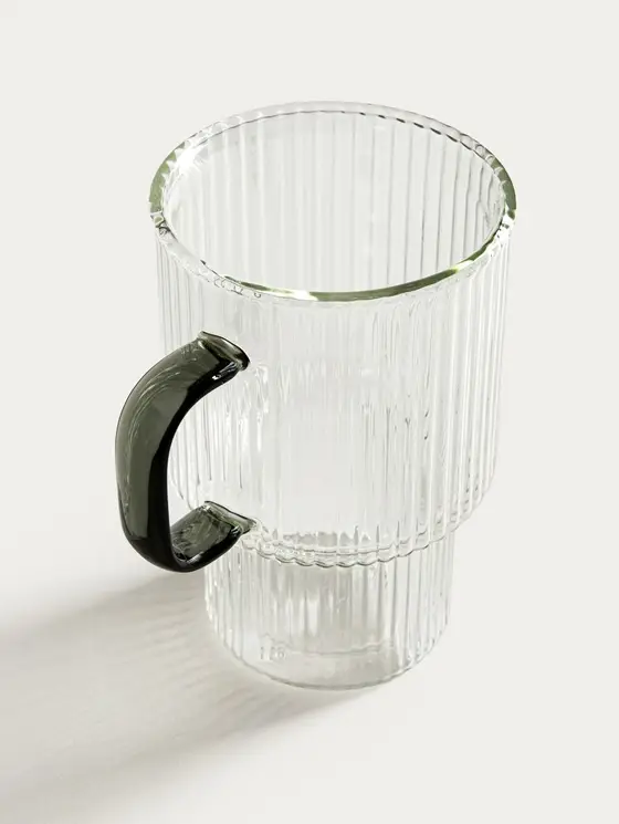 Zestaw szklanek CEMBRA ryflowanych, piętrowanych z szarym uchem 2 szt. 350 ml