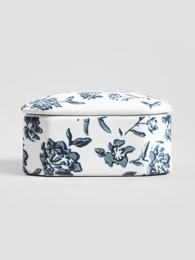 Pojemnik FLORAL HAMPTONS ceramiczny z niebieskim wzorem 14x10x7,5 cm