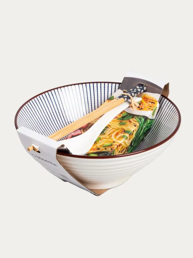 Zestaw do ramen SALADO w paski z brązowym rantem 21 cm