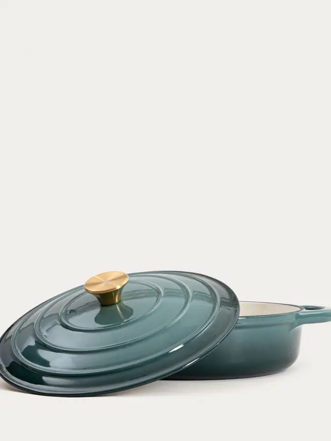 Garnek żeliwny ANDREAS zielony płaski ombre 28 cm 2,5 l