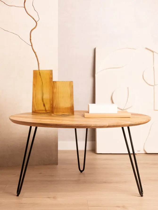 Stolik kawowy SORA lite drewno mango + metal 90x90x45 cm
