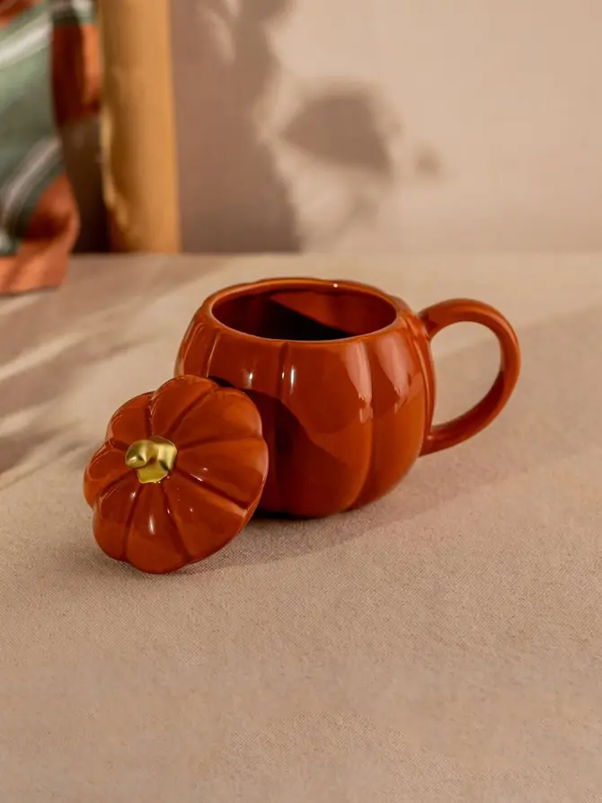 Kubek PUMPKIE w kształcie dyni z pokrywką pomarańczowy SHINY 0,6 l