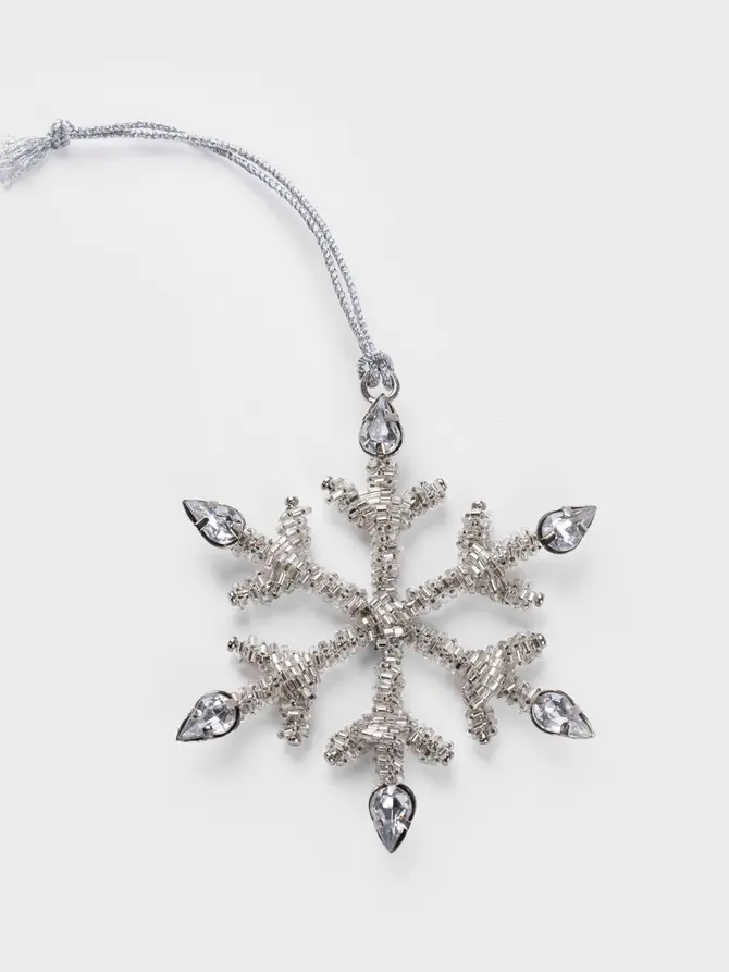 Zawieszka DIAME śnieżynka srebrna na końcach diamenciki 10 cm
