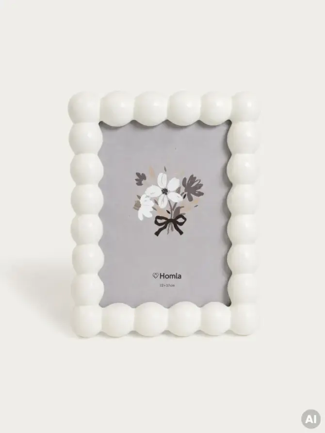 Ramka na zdjęcie BUBBLE ceramiczna z kuleczkami beżowa 13x18 cm