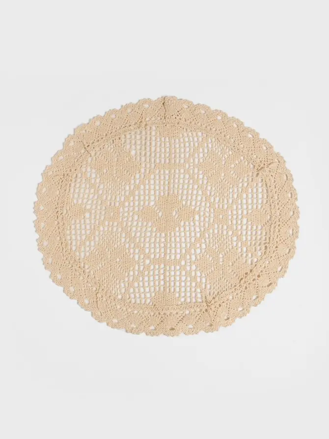 Serwetka okrągła CROCHET szydełkowa beżowa 35 cm