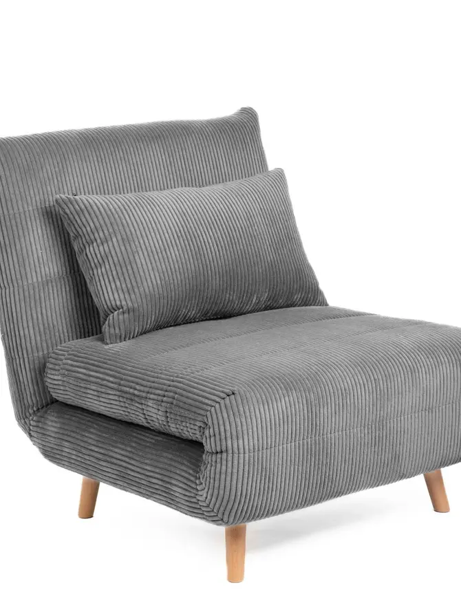 Sofa SOLACE 1-osobowa, z funkcją spania sztruksowa szara 83x91x84 cm