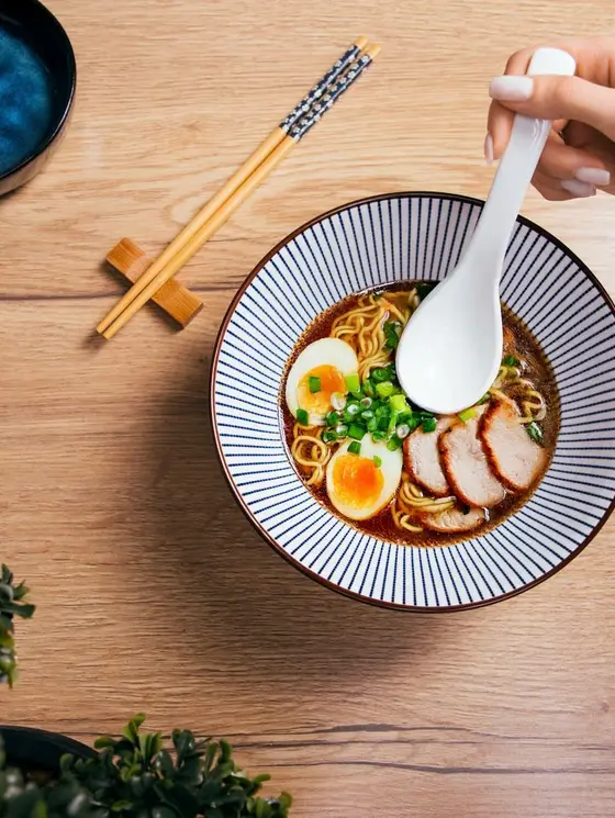 Zestaw do ramen SALADO w paski z brązowym rantem 21 cm