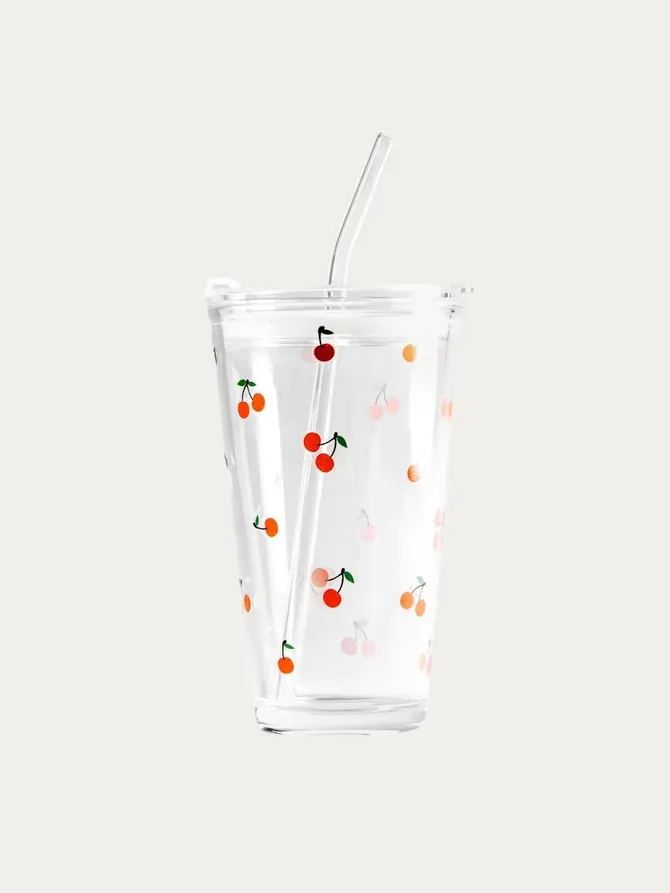 Szklanka EMBO SUMMER ze słomką w wiśnie 0,4 l
