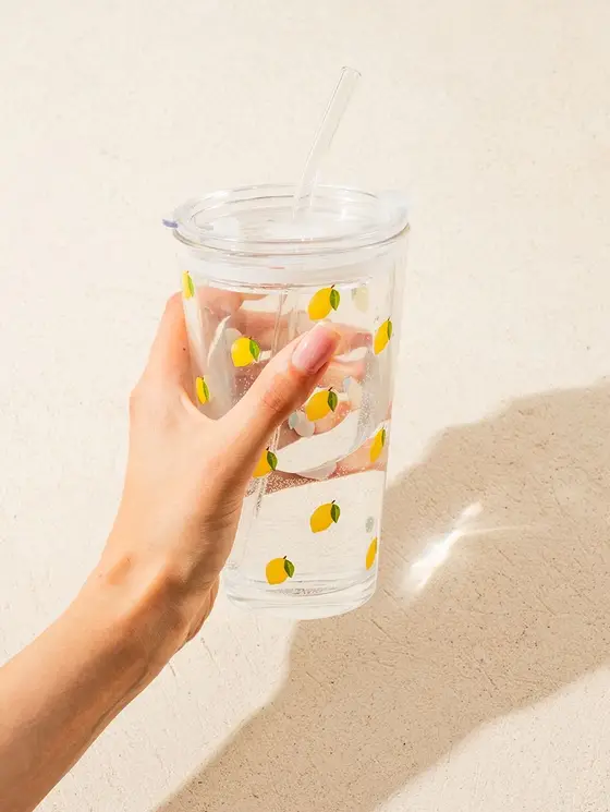 Szklanka EMBO SUMMER ze słomką w cytrynki 0,4 l
