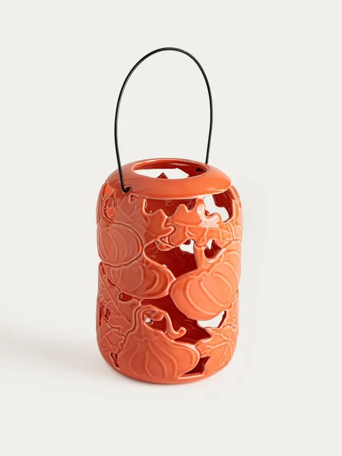 Lampion PUMPKIN ceramiczny z motywem dyń 16x16x22 cm