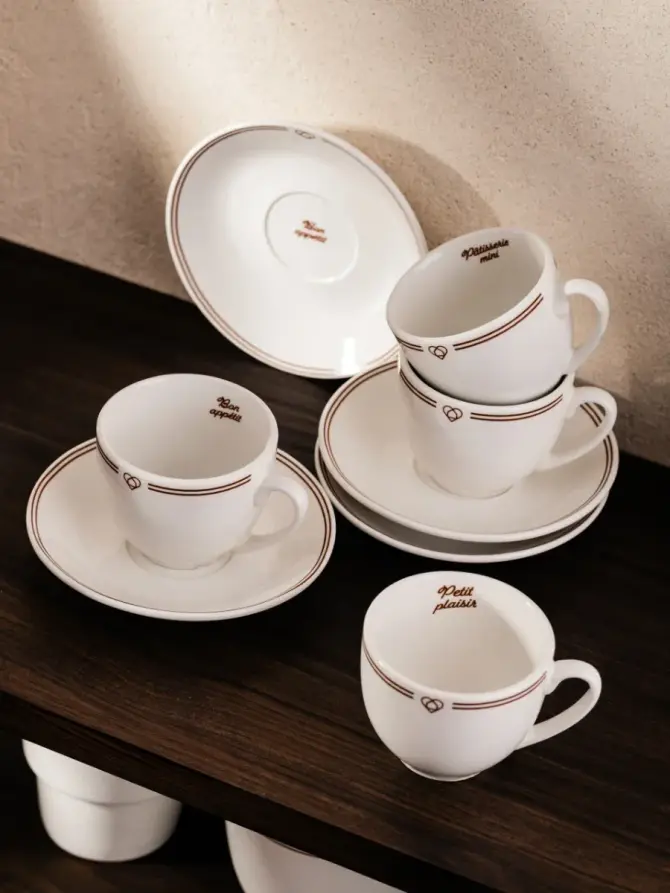 Zestaw filiżanek ze spodkiem PATISSERIE porcelanowych małych, 0,1 l 4 szt.
