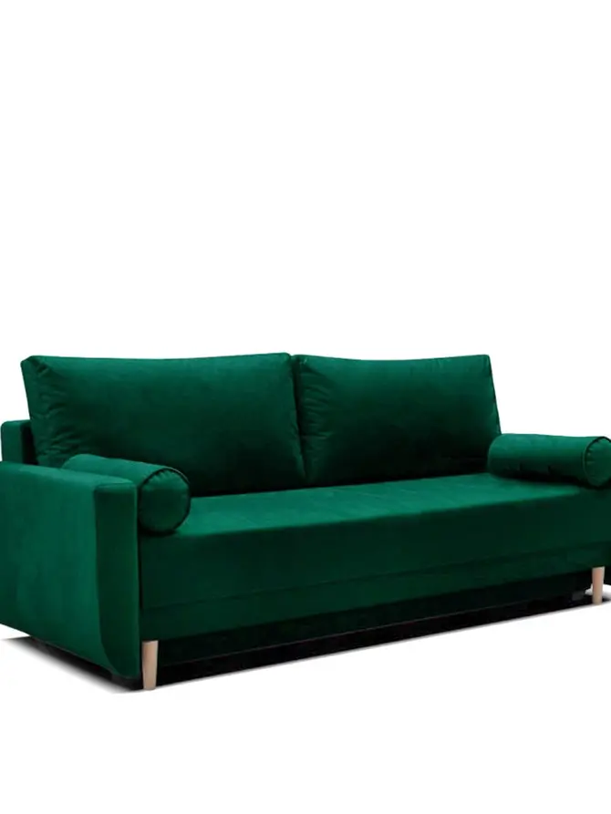 Sofa BRUNI zielona z funkcją spania i pojemnikiem na pościel 215x92x92 cm