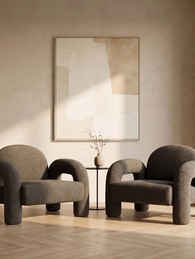 Fotel SEDIA brązowy w tkaninie TEDDY BOUCLÉ 95x88x70 cm