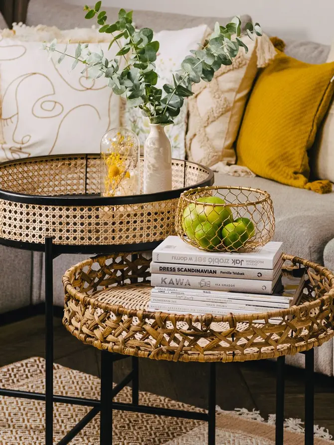 Stolik JENS kawowy rattan naturalny 51x51x61 cm