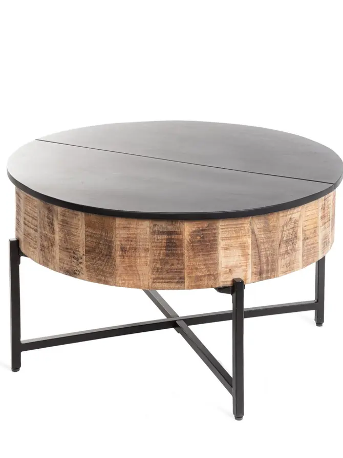 Stolik kawowy LEO lite drewno mango + metal 84x84x48 cm
