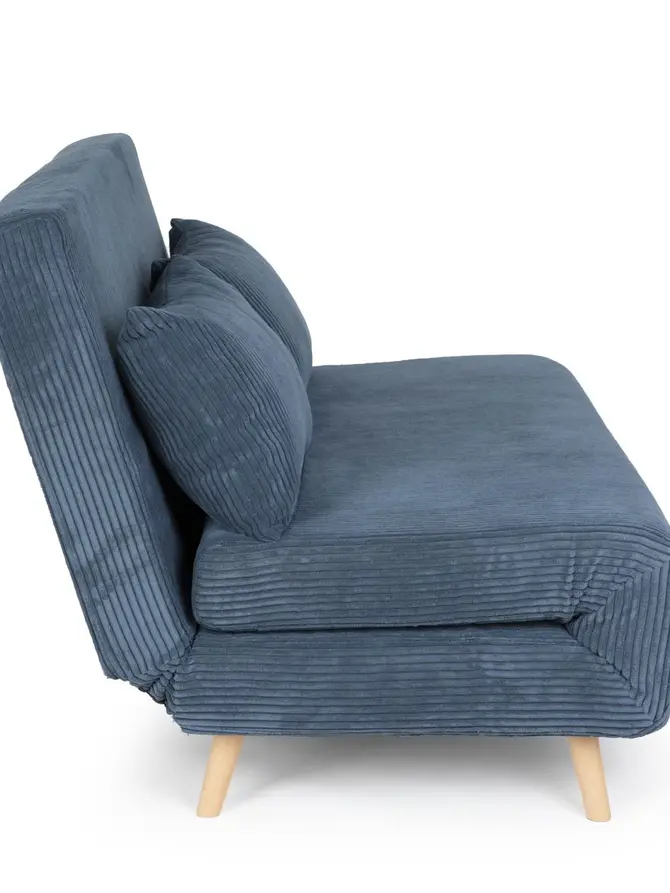 Sofa SOLACE 2-osobowa, z funkcją spania sztruksowa granatowa 140x91x84 cm