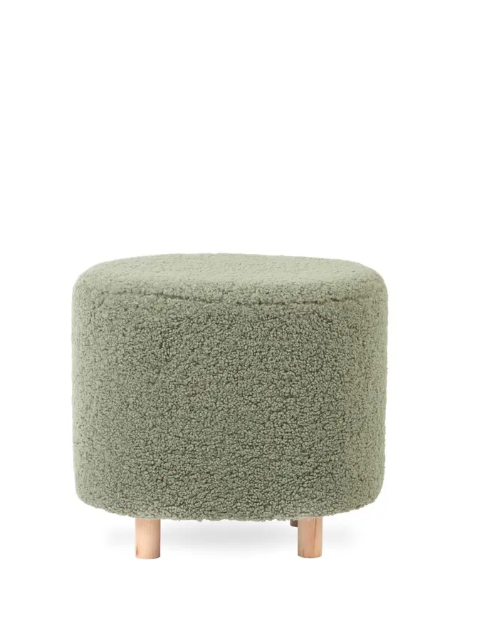 Pufa ALDA oliwkowa w tkaninie TEDDY BOUCLÉ 50x40x44 cm