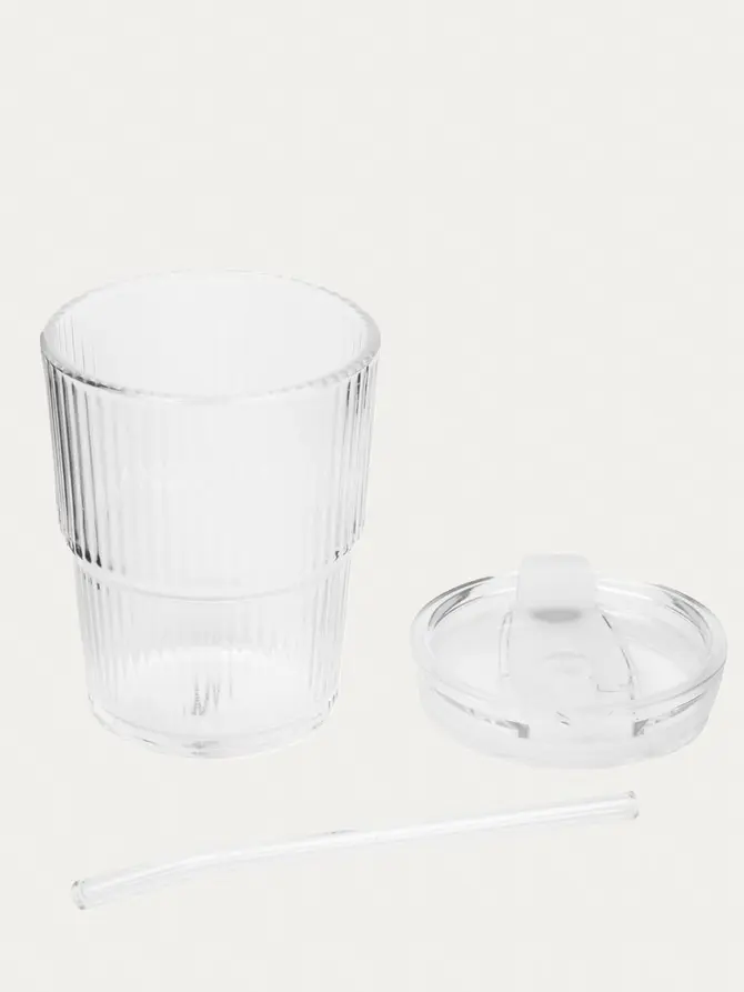 Szklanka EMBO GROOVE ryflowana ze szklaną słomką 0,4 l
