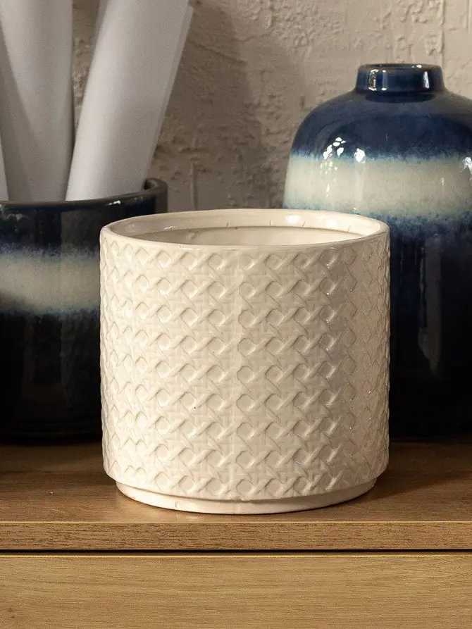 Osłonka RATTAN z motywem rattanu kremowa 16x14,5 cm