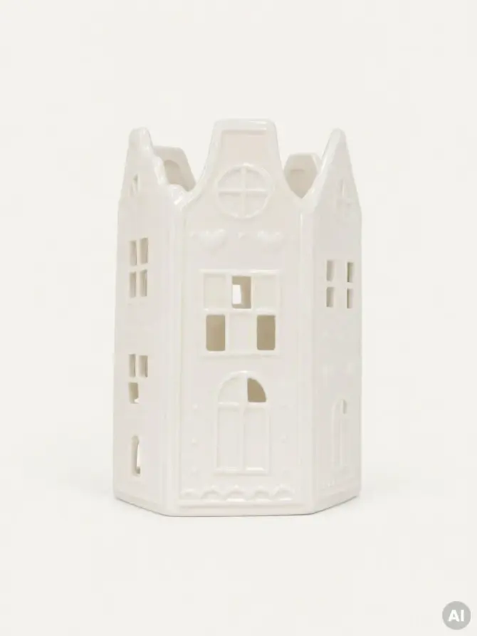 Lampion TOWNY domek ceramiczny kremowy 10,7x10,7x15 cm