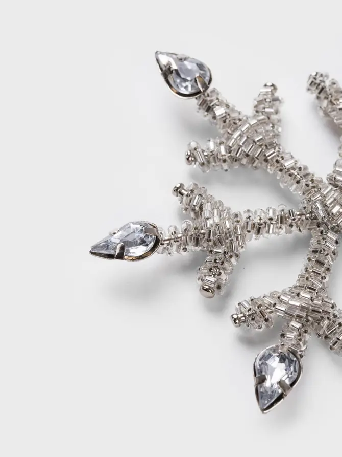 Zawieszka DIAME śnieżynka srebrna na końcach diamenciki 10 cm