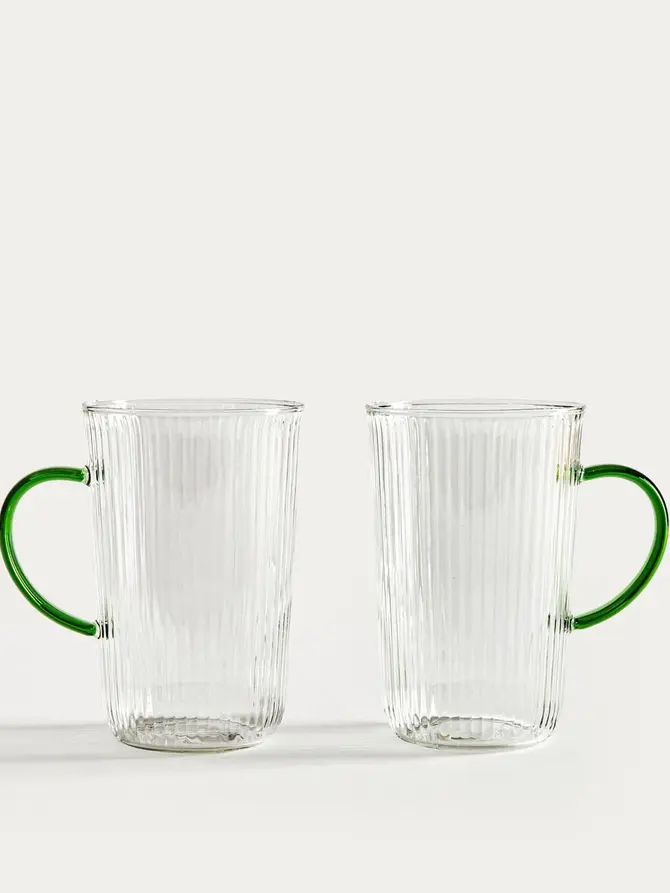Zestaw szklanek LUVOS ryflowanych z zielonym uchem 2 szt. 500 ml