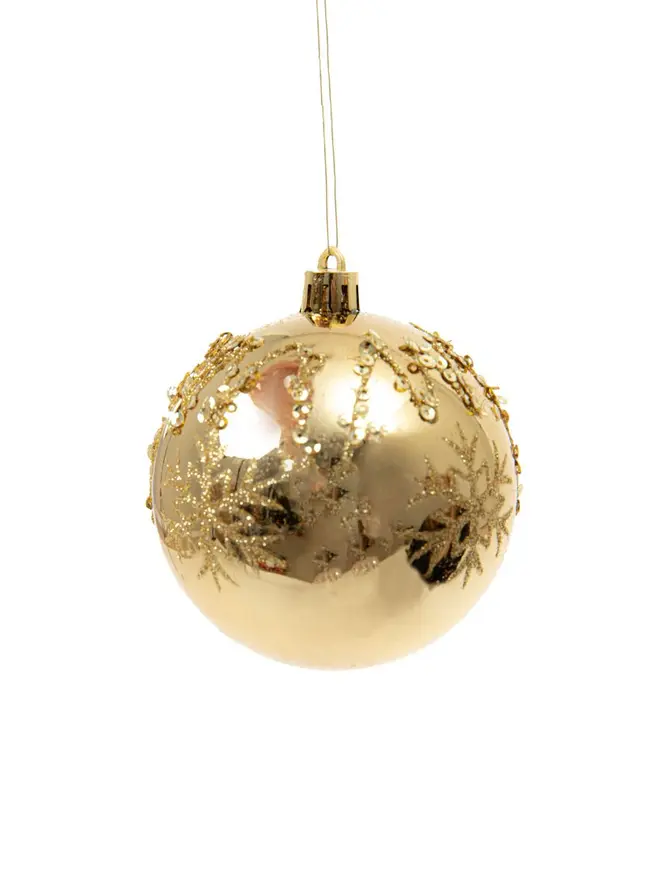 Bombki ETHAN złote z brokatowym wykończeniem, 12 szt. 8 cm