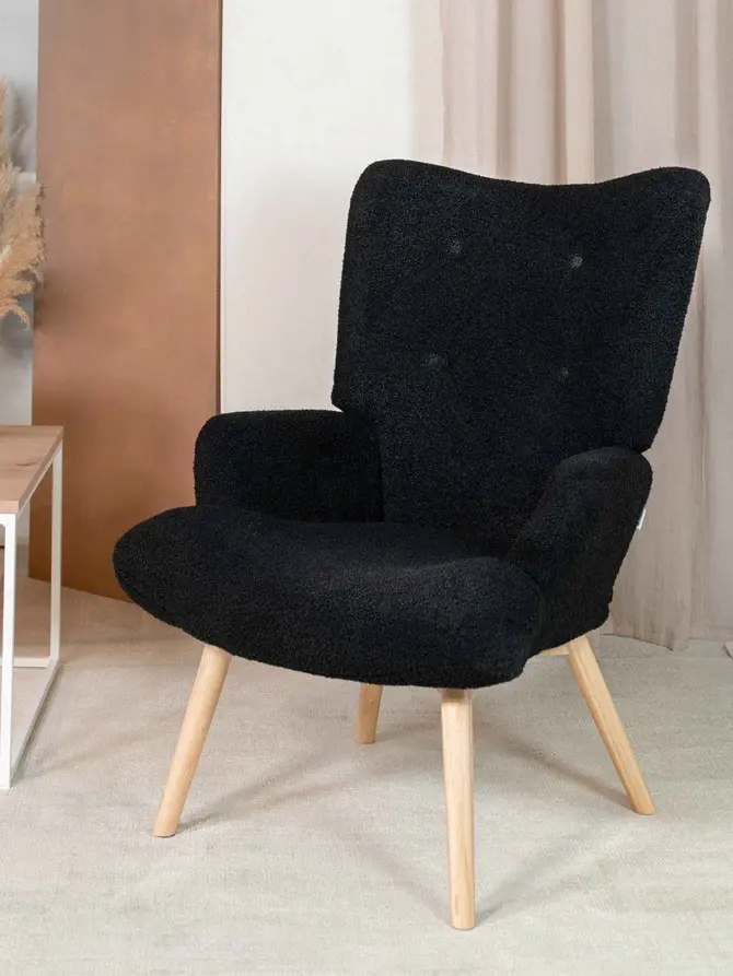 Fotel MOSS TEDDY BOUCLE w tkaninie TEDDY czarny 70x55x95 cm