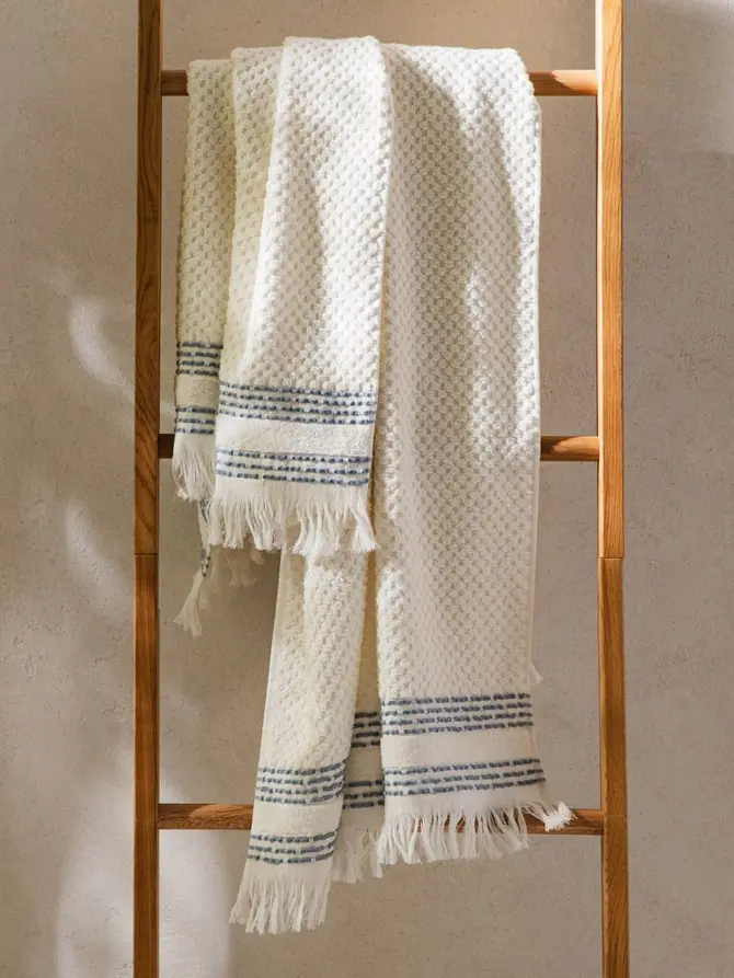 Ręcznik ROSOP boho z granatowymi paskami 70x130 cm