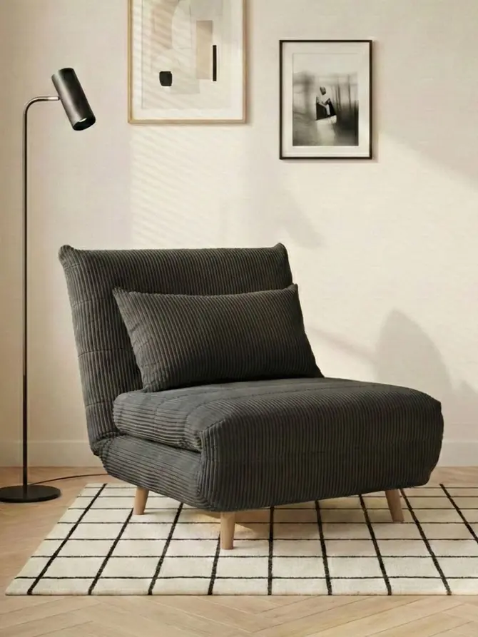 Sofa SOLACE 1-osobowa, z funkcją spania sztruksowa czarna 83x91x84 cm