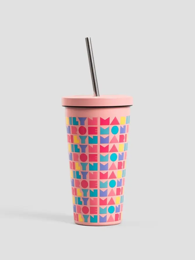 Kubek termiczny MONROE SUMMER ze słomką różowy 540 ml