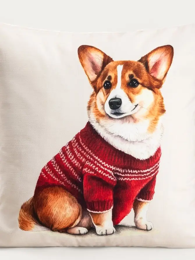 Poszewka CORGI ze świątecznym psem 45x45 cm