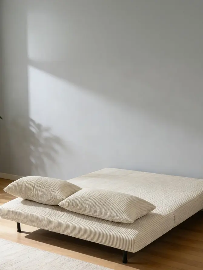 Sofa SOLACE 2-osobowa, z funkcją spania sztruksowa ecru 140x91x84 cm