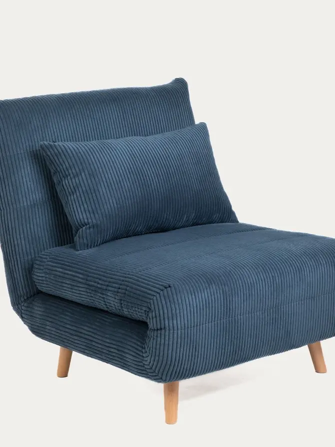 Sofa SOLACE 1-osobowa, z funkcją spania sztruksowa granatowa 83x91x84 cm