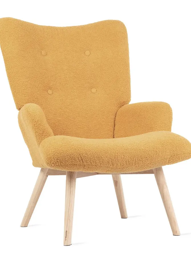 Fotel MOSS TEDDY BOUCLE w tkaninie TEDDY musztardowy 70x55x95 cm