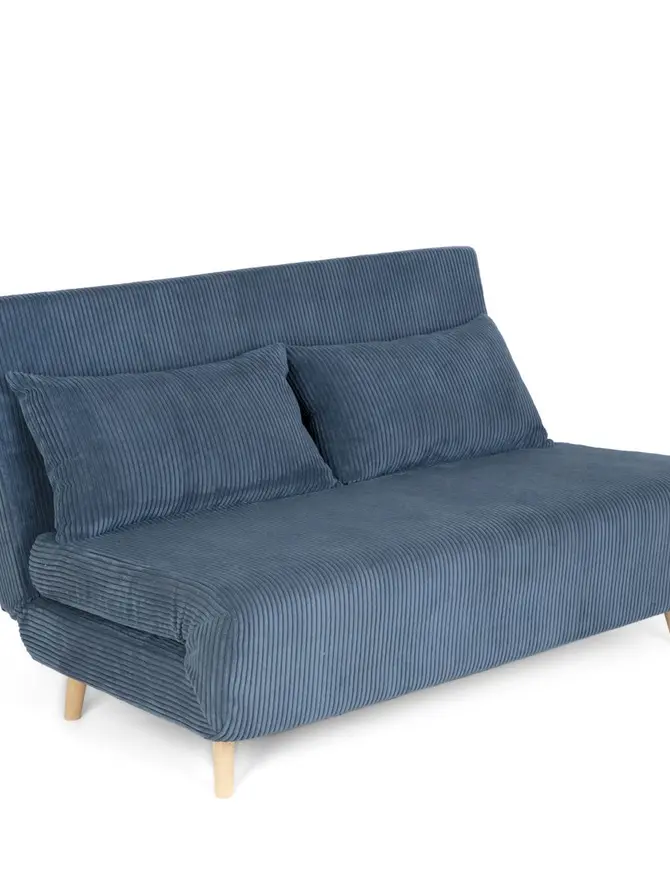 Sofa SOLACE 2-osobowa, z funkcją spania sztruksowa granatowa 140x91x84 cm