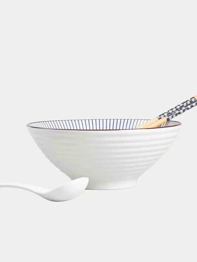 Zestaw do ramen SALADO w paski z brązowym rantem 21 cm