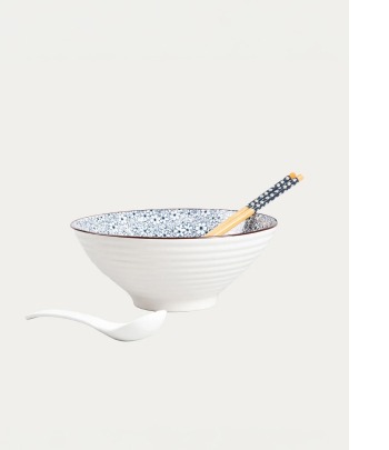 Zestaw do ramen SALADO w kwiatki z brązowym rantem 21 cm