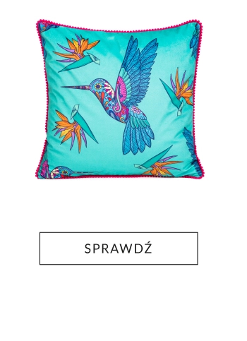 Poszewka FRIDA KAHLO z kolibrami turkusowa 45x45 cm